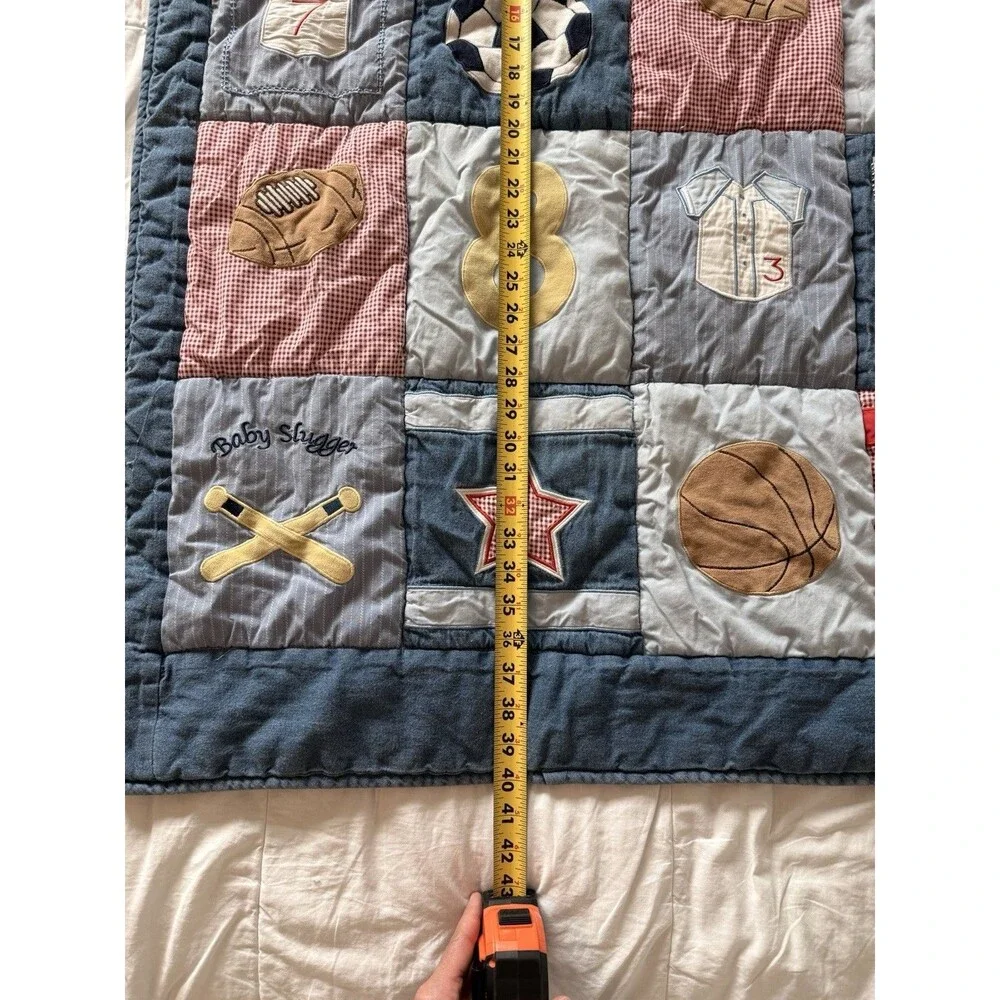Baby/Toddler Sports Theme Quilted Crib Quilt, Blue Red White Nursery Bedding